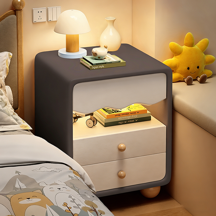 Contemporary Creative MDF Faux Leather Wave Sphere Square Nightstand 2 Drawers For Bedroom