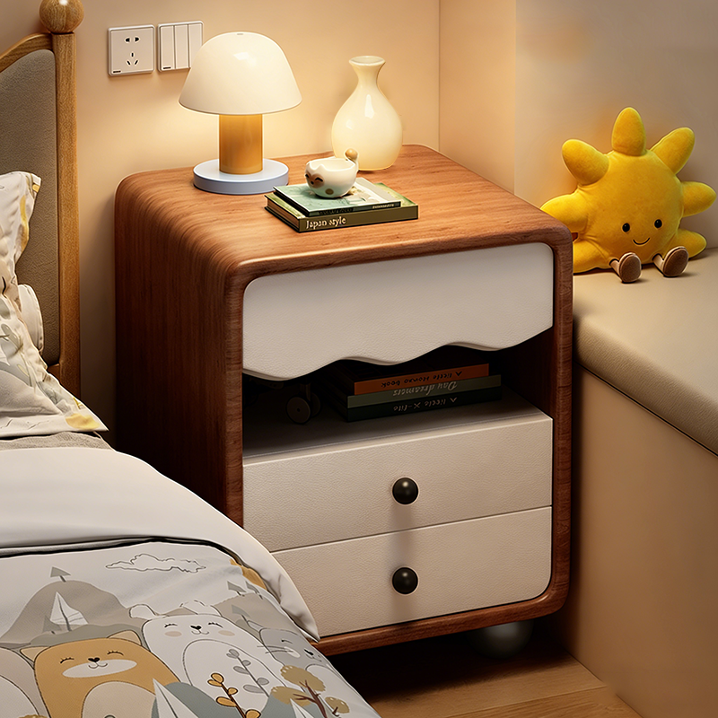 Contemporary Creative MDF Faux Leather Wave Sphere Square Nightstand 2 Drawers For Bedroom