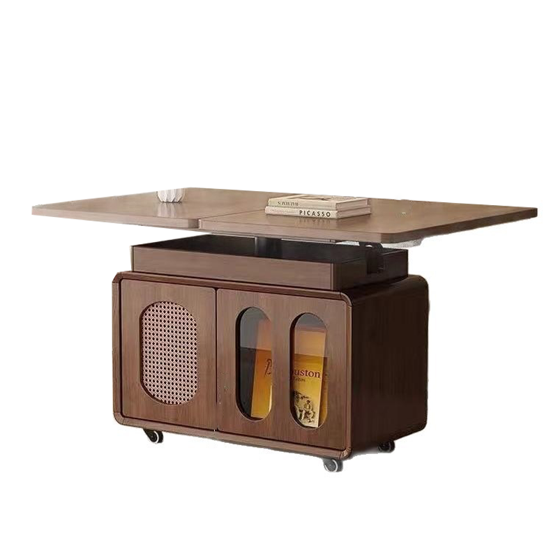 Contemporary Creative Engineered Wood Glass Lift-Top Rolling Rectangular Coffee Table With Storage For Living Room