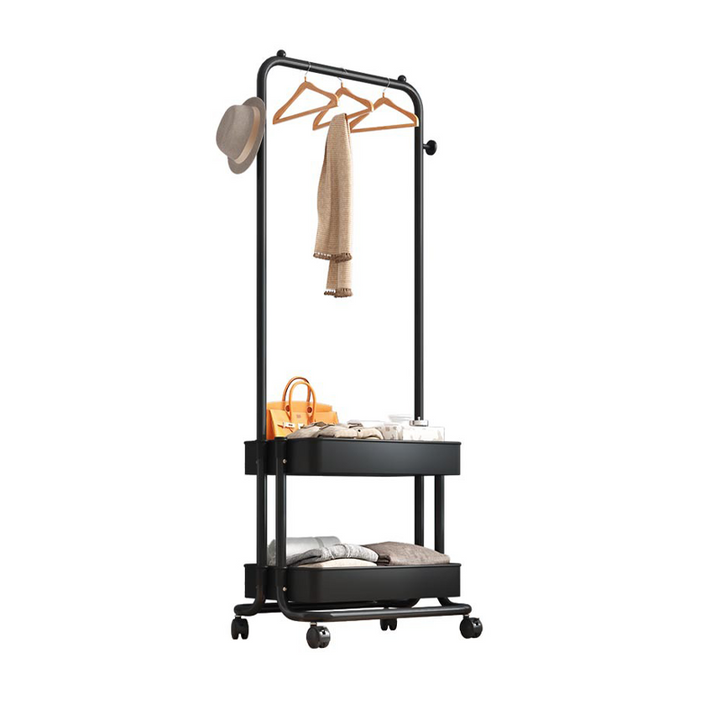 Modern Minimalist Iron Plastic Rectangular Mobile Hall Tree Coat Rack With 1/2 Storage For Bedroom