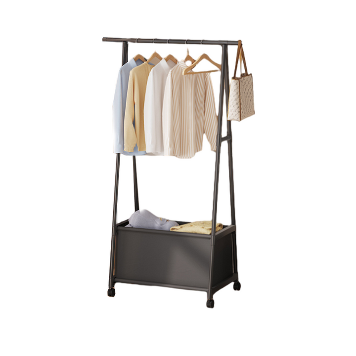 Modern Minimalist Iron Plastic Rectangular Mobile Hall Tree Coat Rack With 1/2 Storage For Bedroom