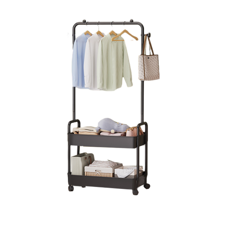 Modern Minimalist Iron Plastic Rectangular Mobile Hall Tree Coat Rack With 1/2 Storage For Bedroom