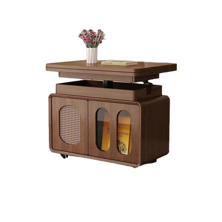 Contemporary Creative Engineered Wood Glass Lift-Top Rolling Rectangular Coffee Table With Storage For Living Room