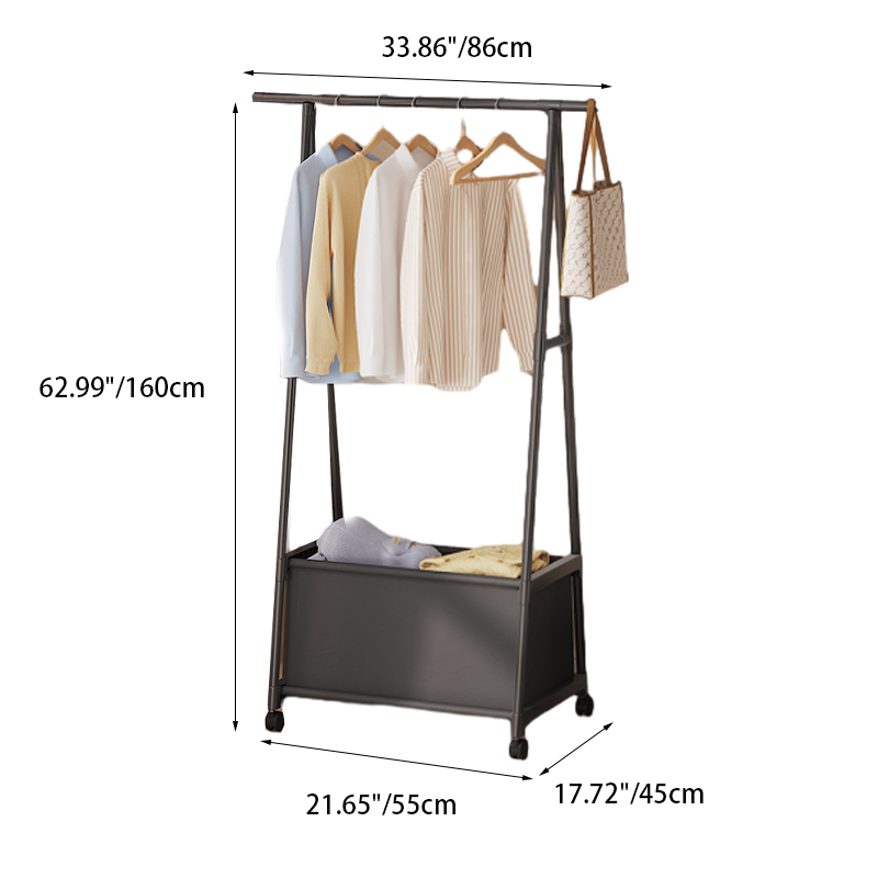 Modern Minimalist Iron Plastic Rectangular Mobile Hall Tree Coat Rack With 1/2 Storage For Bedroom