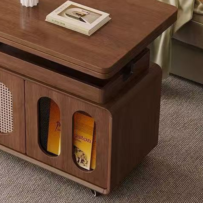 Contemporary Creative Engineered Wood Glass Lift-Top Rolling Rectangular Coffee Table With Storage For Living Room