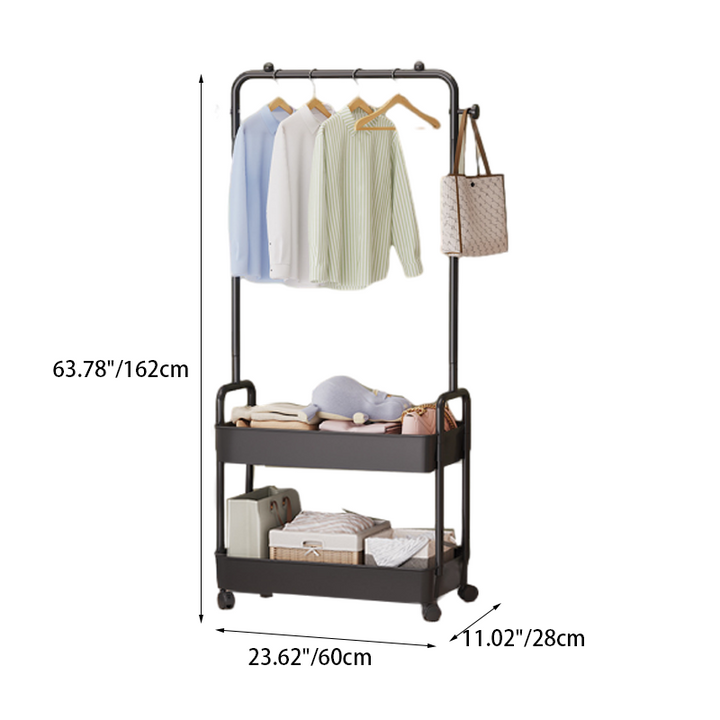 Modern Minimalist Iron Plastic Rectangular Mobile Hall Tree Coat Rack With 1/2 Storage For Bedroom