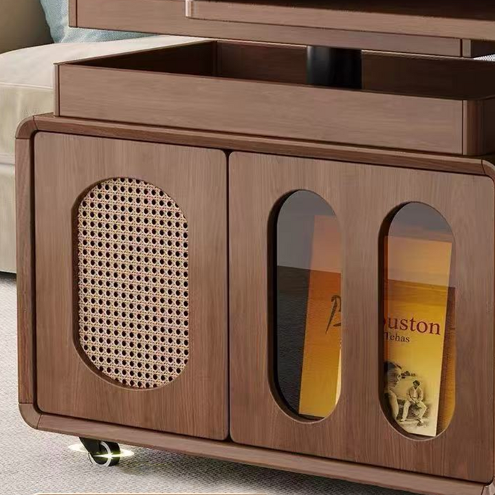 Contemporary Creative Engineered Wood Glass Lift-Top Rolling Rectangular Coffee Table With Storage For Living Room