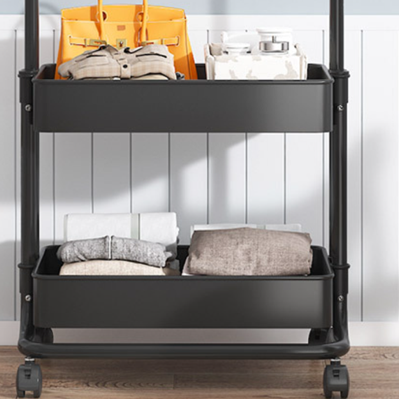 Modern Minimalist Iron Plastic Rectangular Mobile Hall Tree Coat Rack With 1/2 Storage For Bedroom
