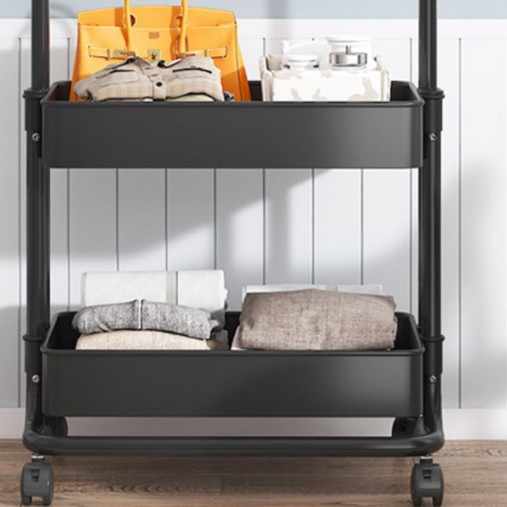 Modern Minimalist Iron Plastic Rectangular Mobile Hall Tree Coat Rack With 1/2 Storage For Bedroom