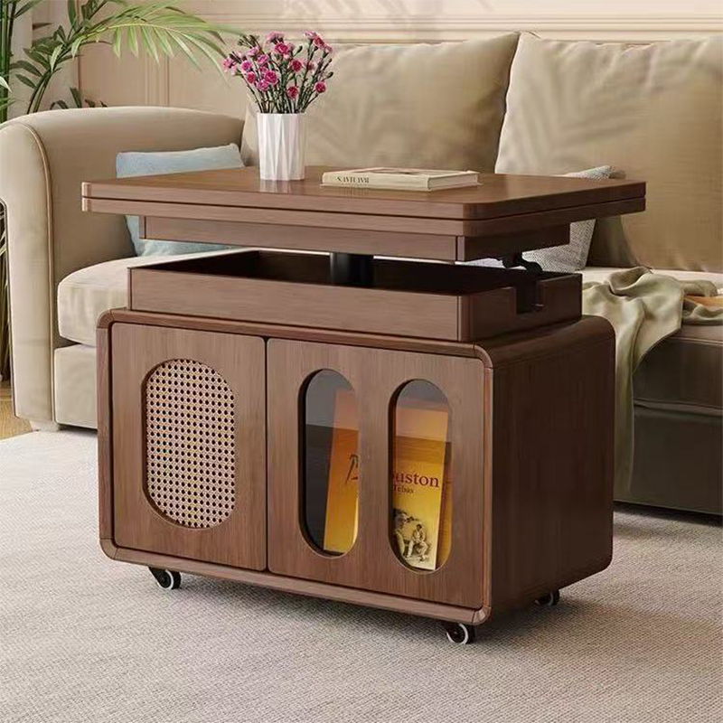 Contemporary Creative Engineered Wood Glass Lift-Top Rolling Rectangular Coffee Table With Storage For Living Room