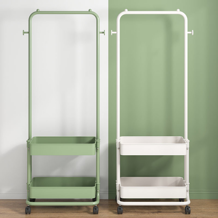 Modern Minimalist Iron Plastic Rectangular Mobile Hall Tree Coat Rack With 1/2 Storage For Bedroom