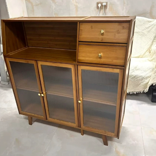 Traditional Chinese Bamboo MDF Acrylic Trapezoid Rectangular Sideboard Cabinet With 1/2/3 Cabinet For Living Room