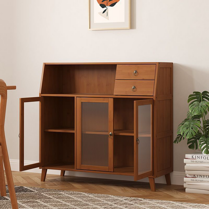 Traditional Chinese Bamboo MDF Acrylic Trapezoid Rectangular Sideboard Cabinet With 1/2/3 Cabinet For Living Room