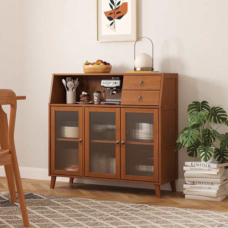 Traditional Chinese Bamboo MDF Acrylic Trapezoid Rectangular Sideboard Cabinet With 1/2/3 Cabinet For Living Room