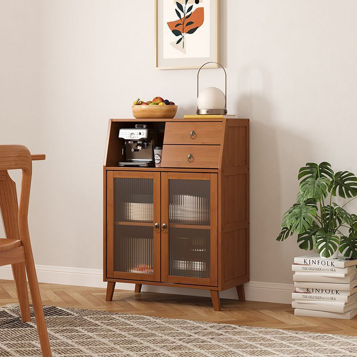 Traditional Chinese Bamboo MDF Acrylic Trapezoid Rectangular Sideboard Cabinet With 1/2/3 Cabinet For Living Room
