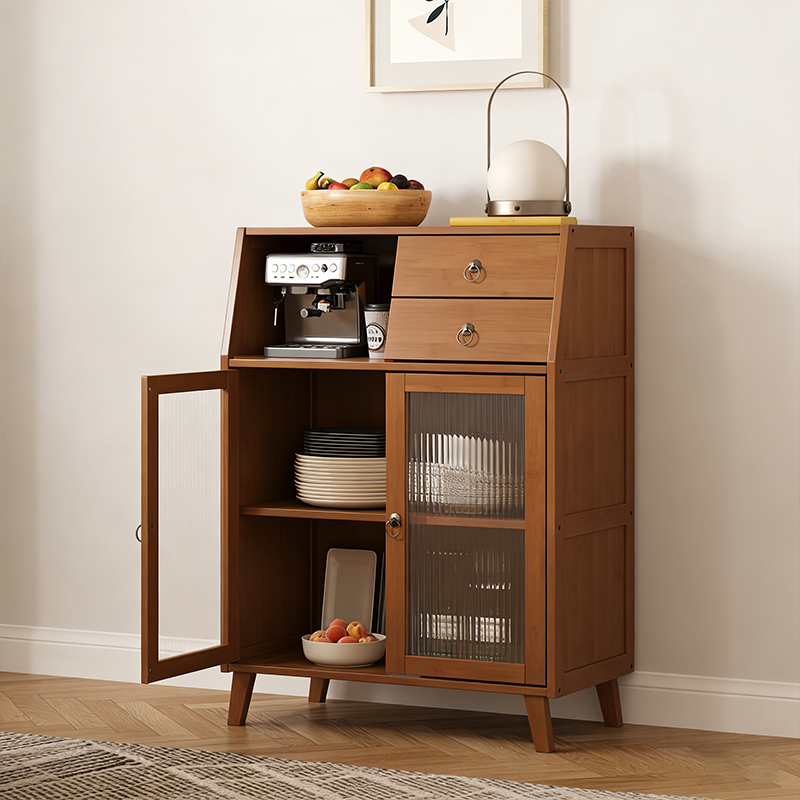 Traditional Chinese Bamboo MDF Acrylic Trapezoid Rectangular Sideboard Cabinet With 1/2/3 Cabinet For Living Room