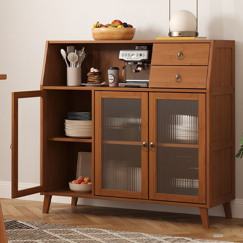 Traditional Chinese Bamboo MDF Acrylic Trapezoid Rectangular Sideboard Cabinet With 1/2/3 Cabinet For Living Room