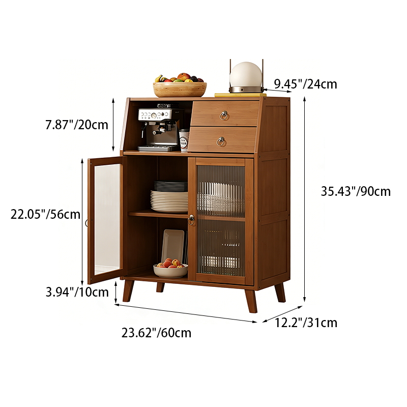Traditional Chinese Bamboo MDF Acrylic Trapezoid Rectangular Sideboard Cabinet With 1/2/3 Cabinet For Living Room