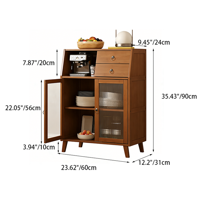 Traditional Chinese Bamboo MDF Acrylic Trapezoid Rectangular Sideboard Cabinet With 1/2/3 Cabinet For Living Room