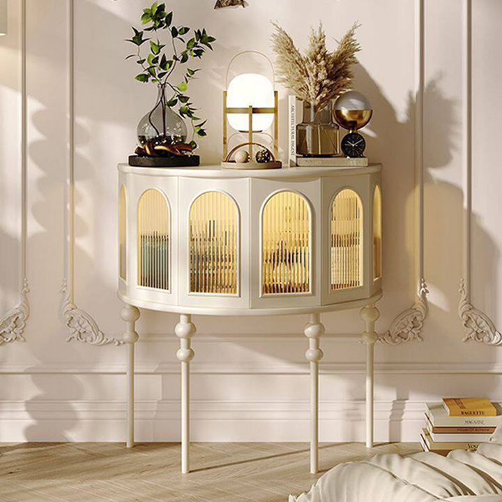 Traditioneller halbkreisförmiger Vitrinenschrank aus französischem Kautschukholz und Glas mit 1 Ebene für das Wohnzimmer 