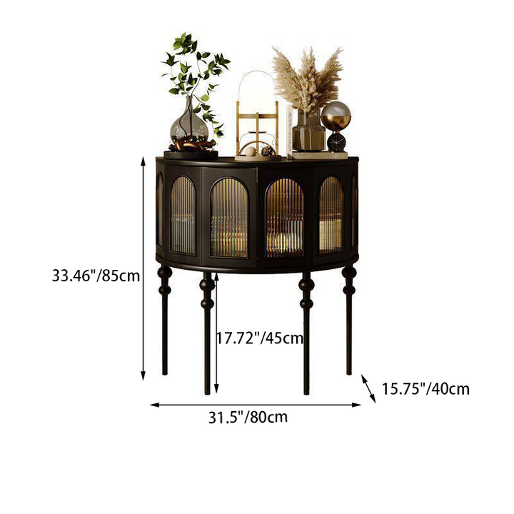Traditioneller halbkreisförmiger Vitrinenschrank aus französischem Kautschukholz und Glas mit 1 Ebene für das Wohnzimmer 