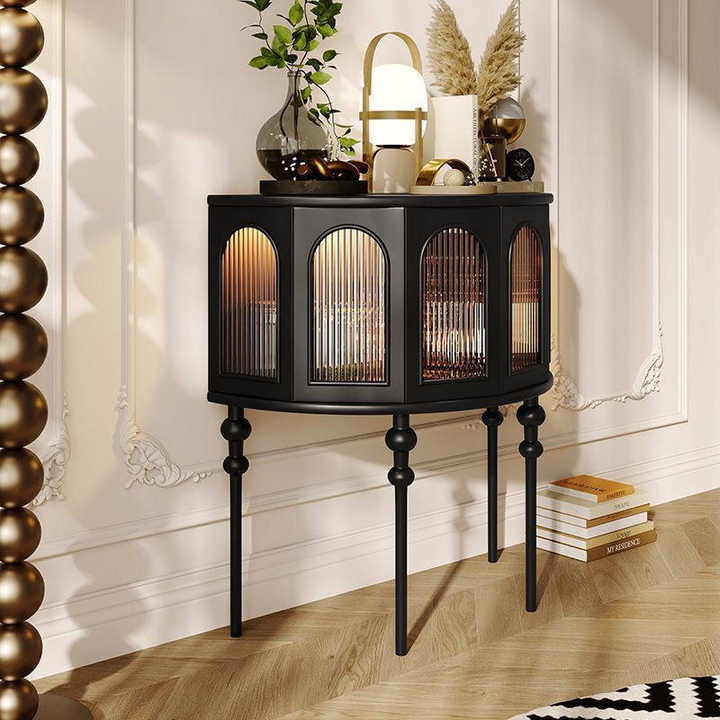 Traditional French Rubberwood Glass Semi Circular Globe Storage Cabinet With 1 Tier For Living Room