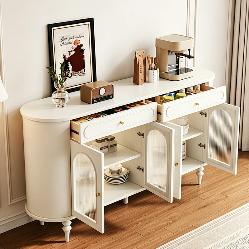 Traditional French Engineered Wood MDF Oval Roman Column Storage Cabinet With 2 Drawers For Living Room