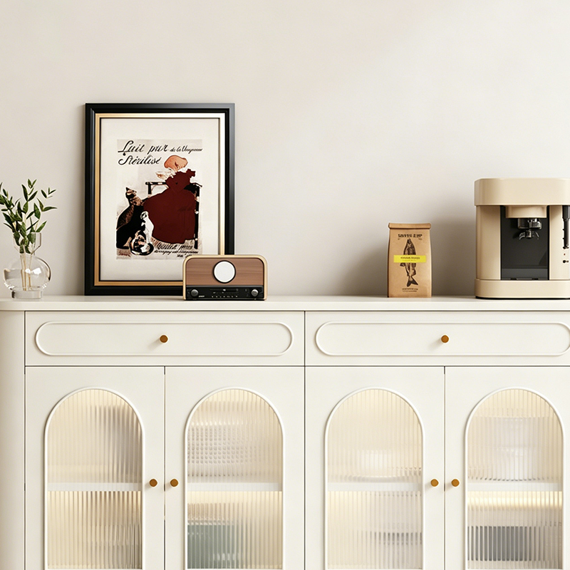 Traditional French Engineered Wood MDF Oval Roman Column Storage Cabinet With 2 Drawers For Living Room