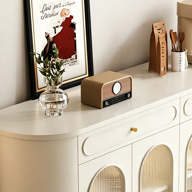 Traditional French Engineered Wood MDF Oval Roman Column Storage Cabinet With 2 Drawers For Living Room