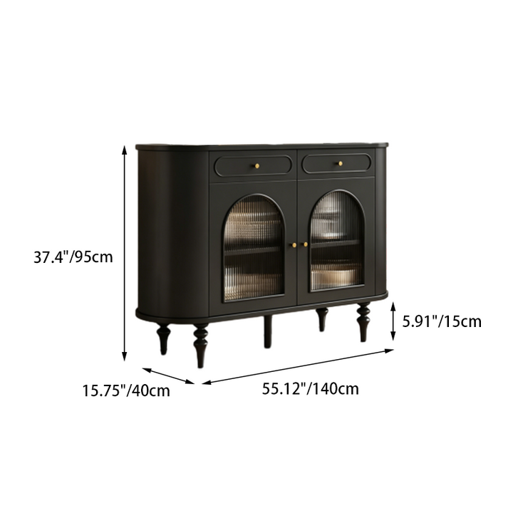 Traditional French Engineered Wood MDF Oval Roman Column Storage Cabinet With 2 Drawers For Living Room