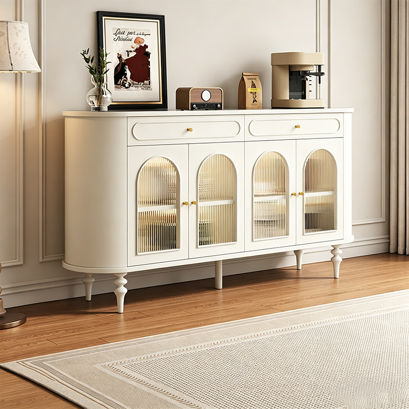 Traditional French Engineered Wood MDF Oval Roman Column Storage Cabinet With 2 Drawers For Living Room