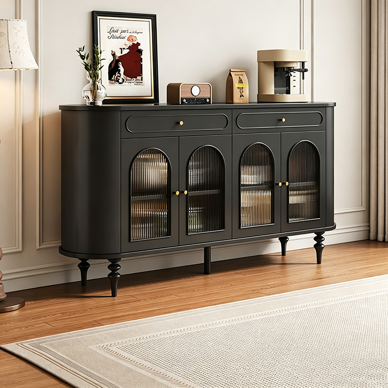 Traditional French Engineered Wood MDF Oval Roman Column Storage Cabinet With 2 Drawers For Living Room