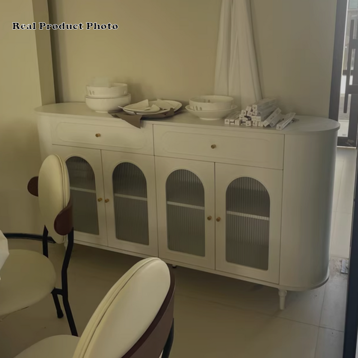 Traditional French Engineered Wood MDF Oval Roman Column Storage Cabinet With 2 Drawers For Living Room