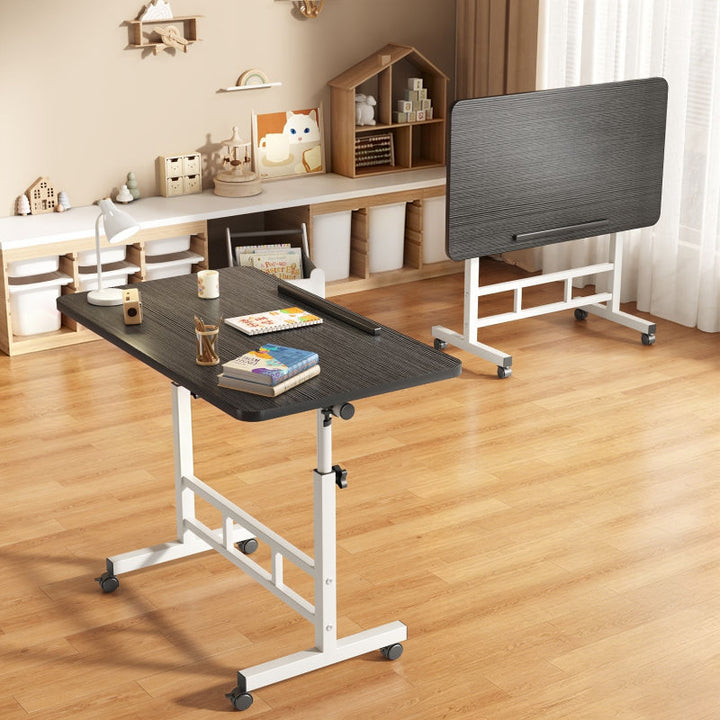 Modern Minimalist Engineered Wood Iron Rounded Square Study Desk With Foldable Mobile Adjustable For Living Room