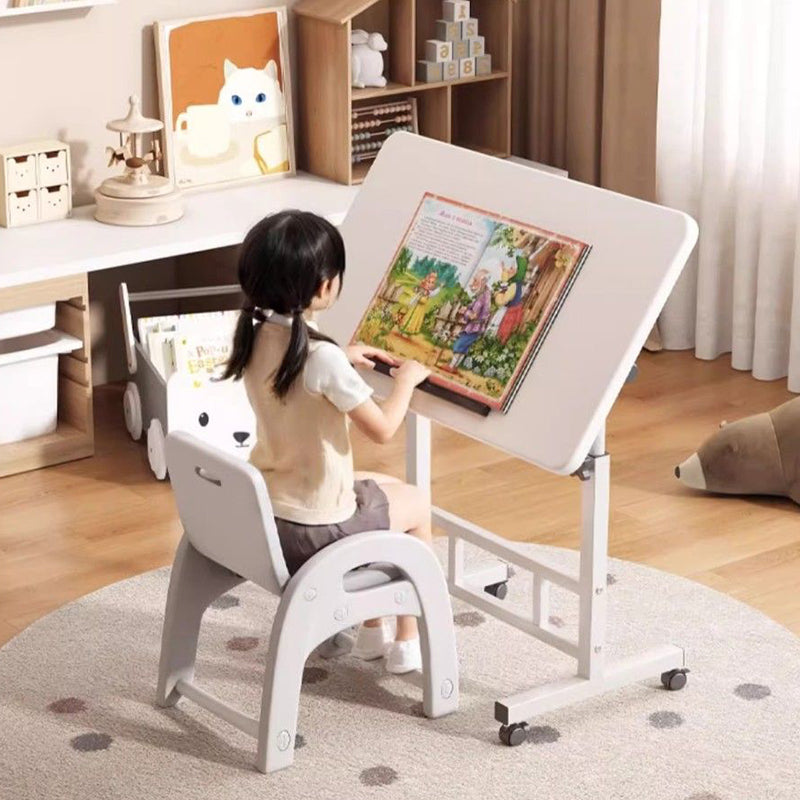 Modern Minimalist Engineered Wood Iron Rounded Square Study Desk With Foldable Mobile Adjustable For Living Room