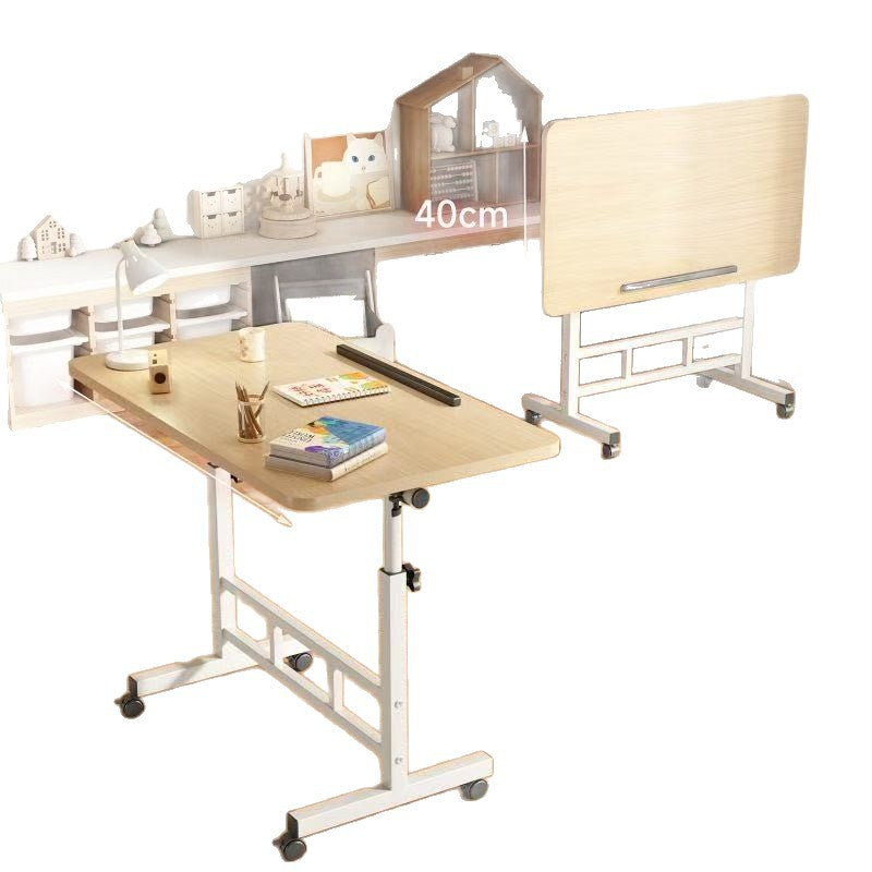 Modern Minimalist Engineered Wood Iron Rounded Square Study Desk With Foldable Mobile Adjustable For Living Room