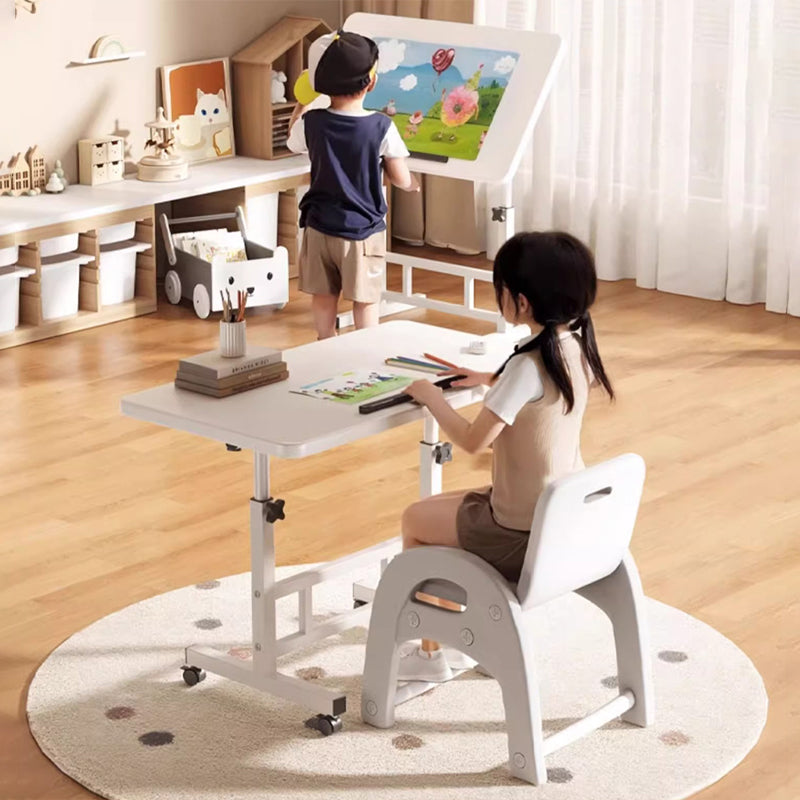 Modern Minimalist Engineered Wood Iron Rounded Square Study Desk With Foldable Mobile Adjustable For Living Room