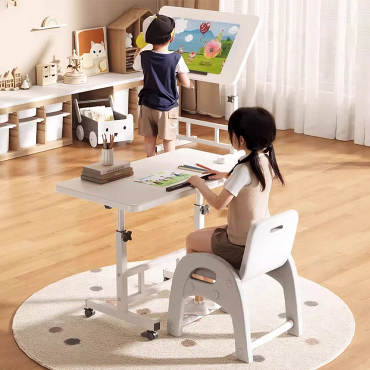 Modern Minimalist Engineered Wood Iron Rounded Square Study Desk With Foldable Mobile Adjustable For Living Room