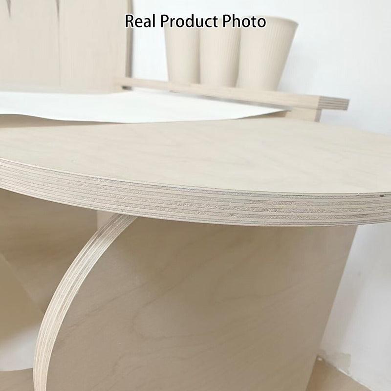 Conjunto de escritorio y silla de estudio infantil de tablero marino moderno minimalista con diseño ovalado curvo y 1 nivel para sala de estar 