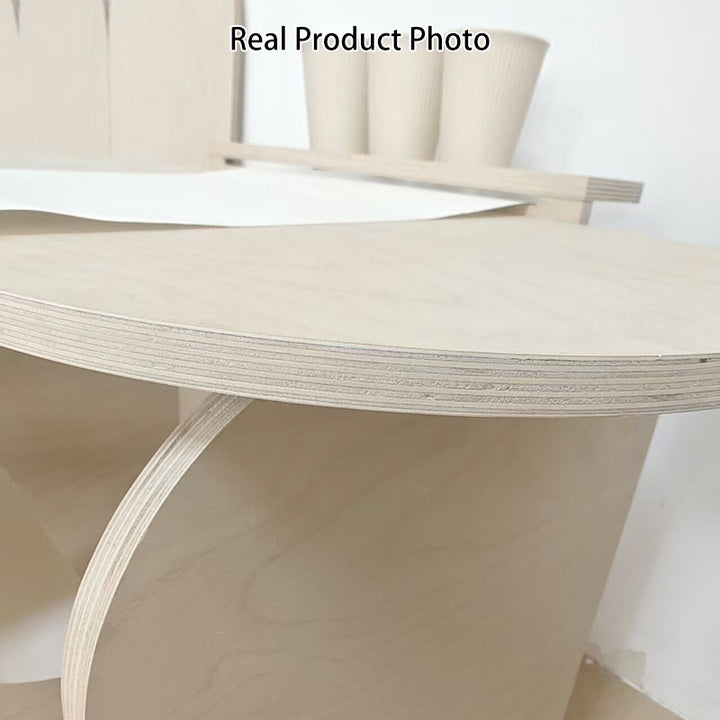 Conjunto de escritorio y silla de estudio infantil de tablero marino moderno minimalista con diseño ovalado curvo y 1 nivel para sala de estar 