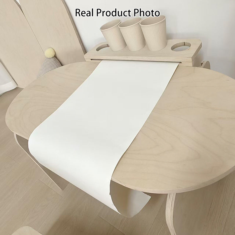 Conjunto de escritorio y silla de estudio infantil de tablero marino moderno minimalista con diseño ovalado curvo y 1 nivel para sala de estar 
