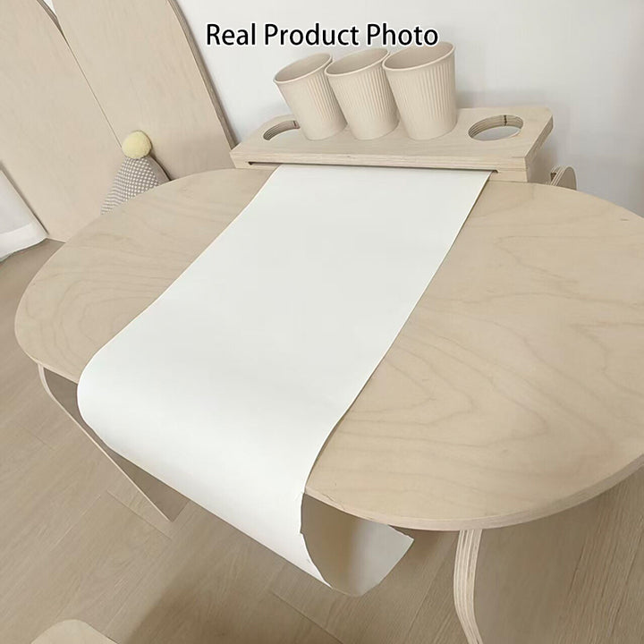 Conjunto de escritorio y silla de estudio infantil de tablero marino moderno minimalista con diseño ovalado curvo y 1 nivel para sala de estar 