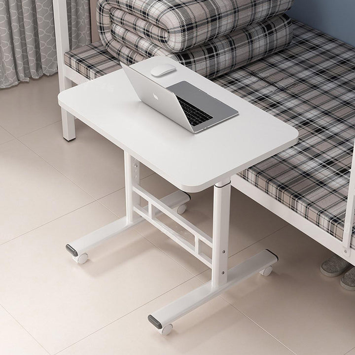 Escritorio de estudio moderno minimalista de MDF y acero al carbono con forma rectangular redondeada y altura ajustable para sala de estar 