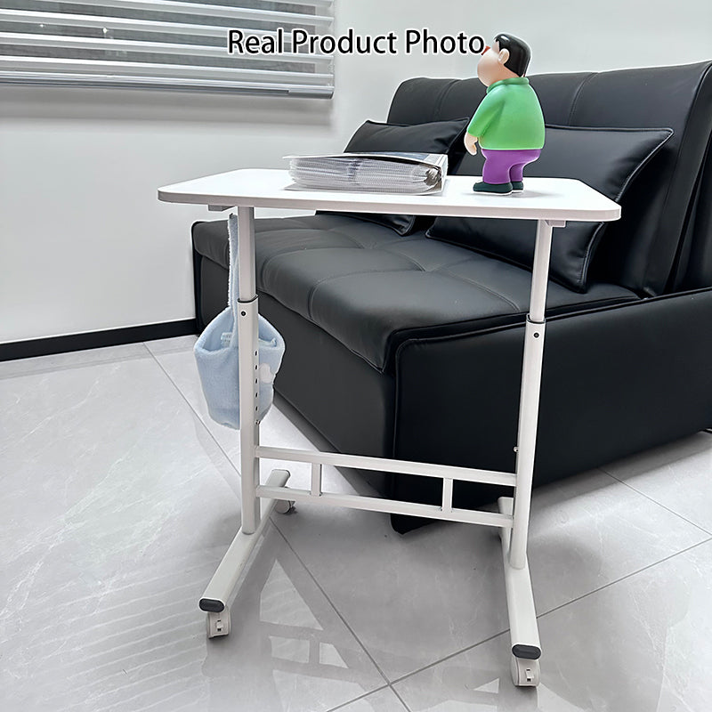 Escritorio de estudio moderno minimalista de MDF y acero al carbono con forma rectangular redondeada y altura ajustable para sala de estar 