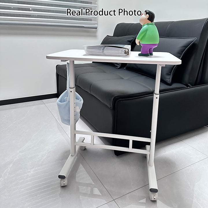 Escritorio de estudio moderno minimalista de MDF y acero al carbono con forma rectangular redondeada y altura ajustable para sala de estar 