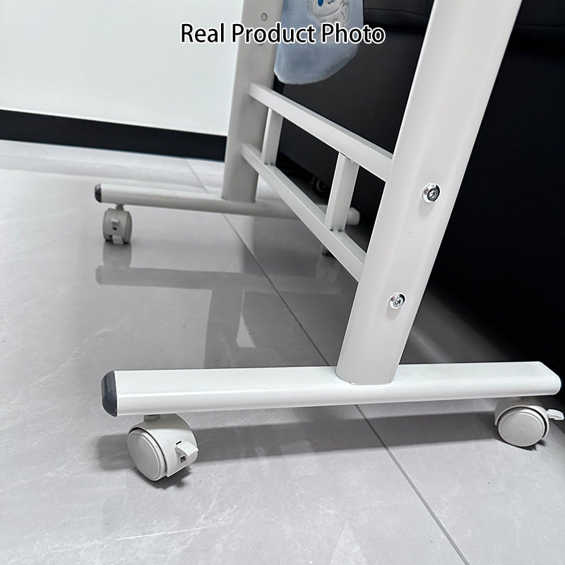Escritorio de estudio moderno minimalista de MDF y acero al carbono con forma rectangular redondeada y altura ajustable para sala de estar 
