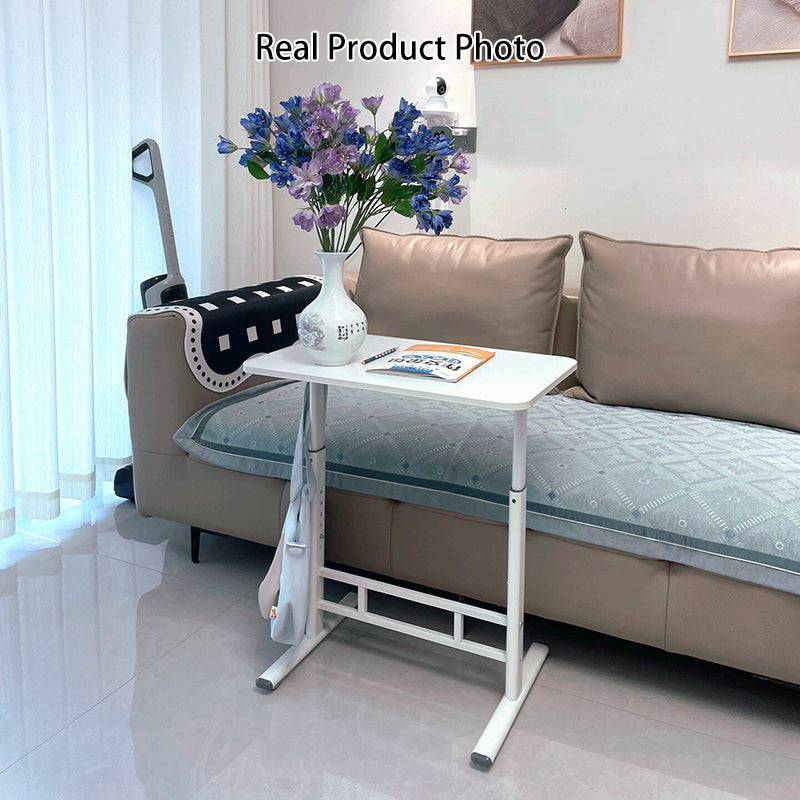 Escritorio de estudio moderno minimalista de MDF y acero al carbono con forma rectangular redondeada y altura ajustable para sala de estar 