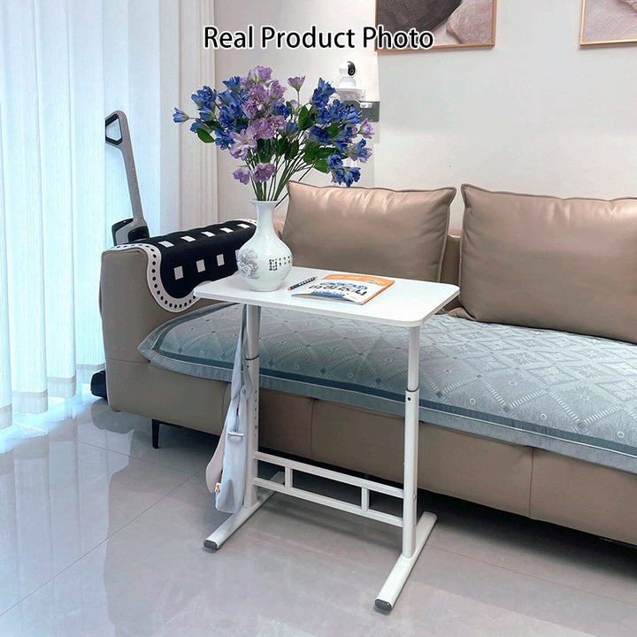 Escritorio de estudio moderno minimalista de MDF y acero al carbono con forma rectangular redondeada y altura ajustable para sala de estar 
