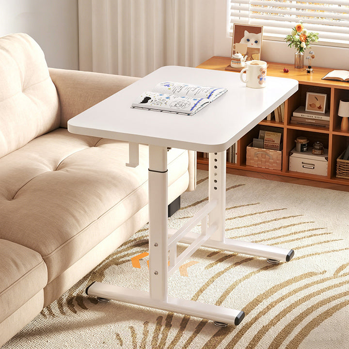 Escritorio de estudio moderno minimalista de MDF y acero al carbono con forma rectangular redondeada y altura ajustable para sala de estar 