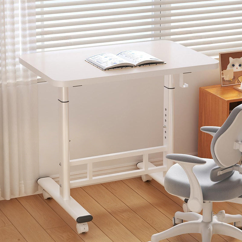 Escritorio de estudio moderno minimalista de MDF y acero al carbono con forma rectangular redondeada y altura ajustable para sala de estar 